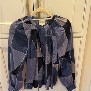 Sezane Geometric Blue and Black Blouse